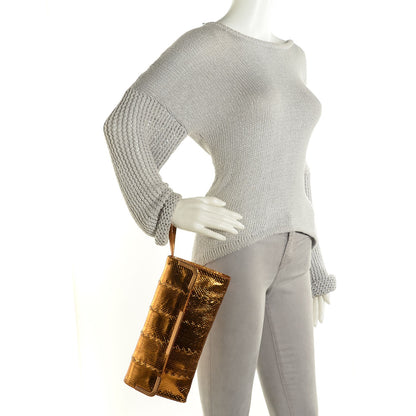 Bottega Veneta Ayers Snakeskin Metal Trim Clutch Gold 2 of 8