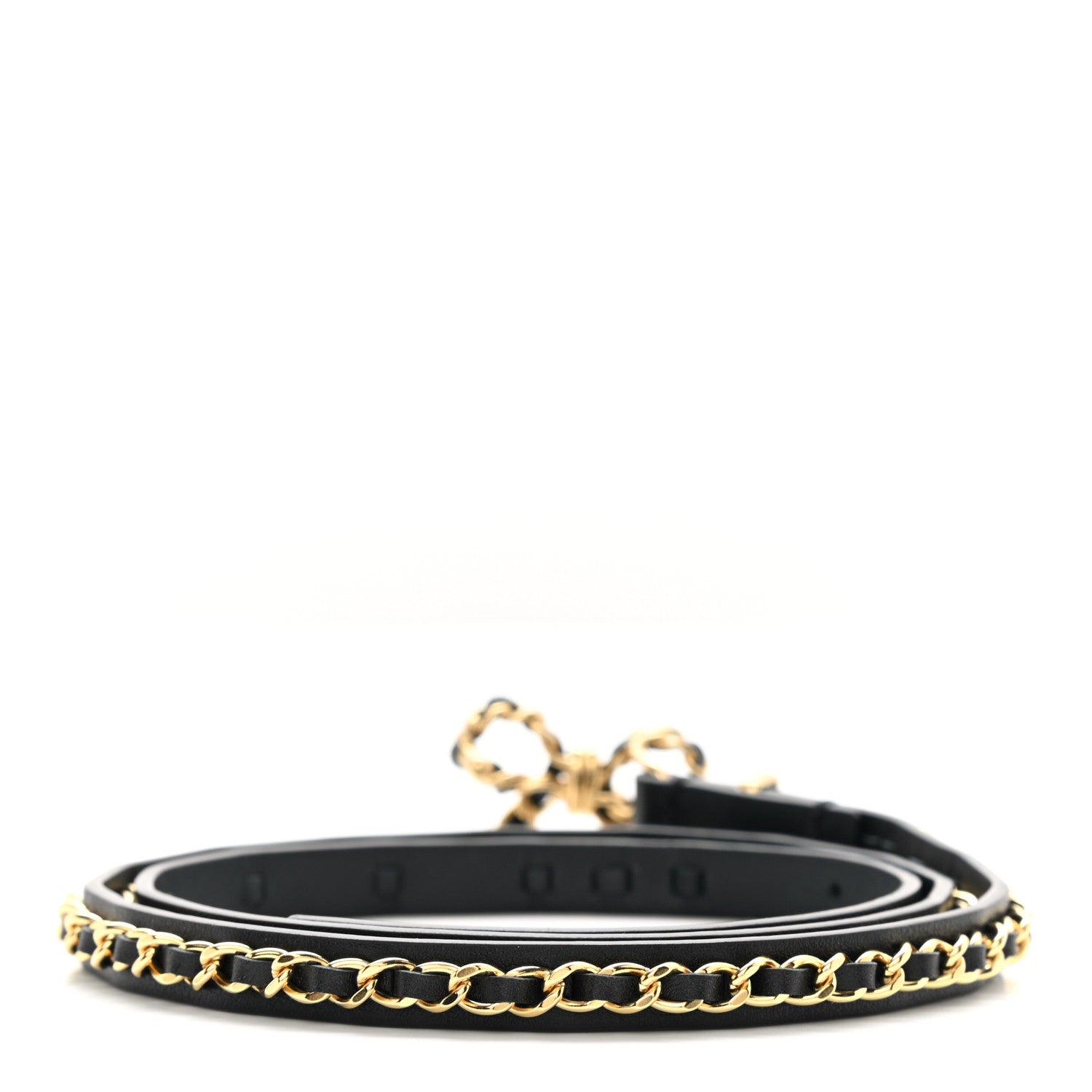 Chanel Calfskin Bow Chain Belt 80 32 Black Gold 2 of 4