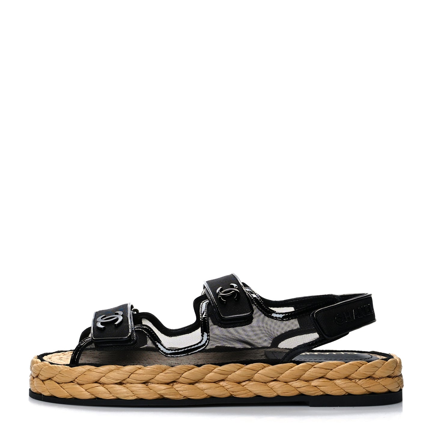Mesh Patent Calfskin Velcro Dad Sandals 41 Black