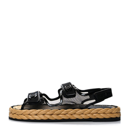 Chanel Mesh Patent Calfskin Velcro Dad Sandals 41 Black 1 of 8