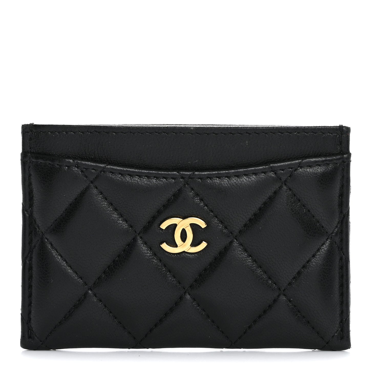 Lambskin Quilted Card Holder Black