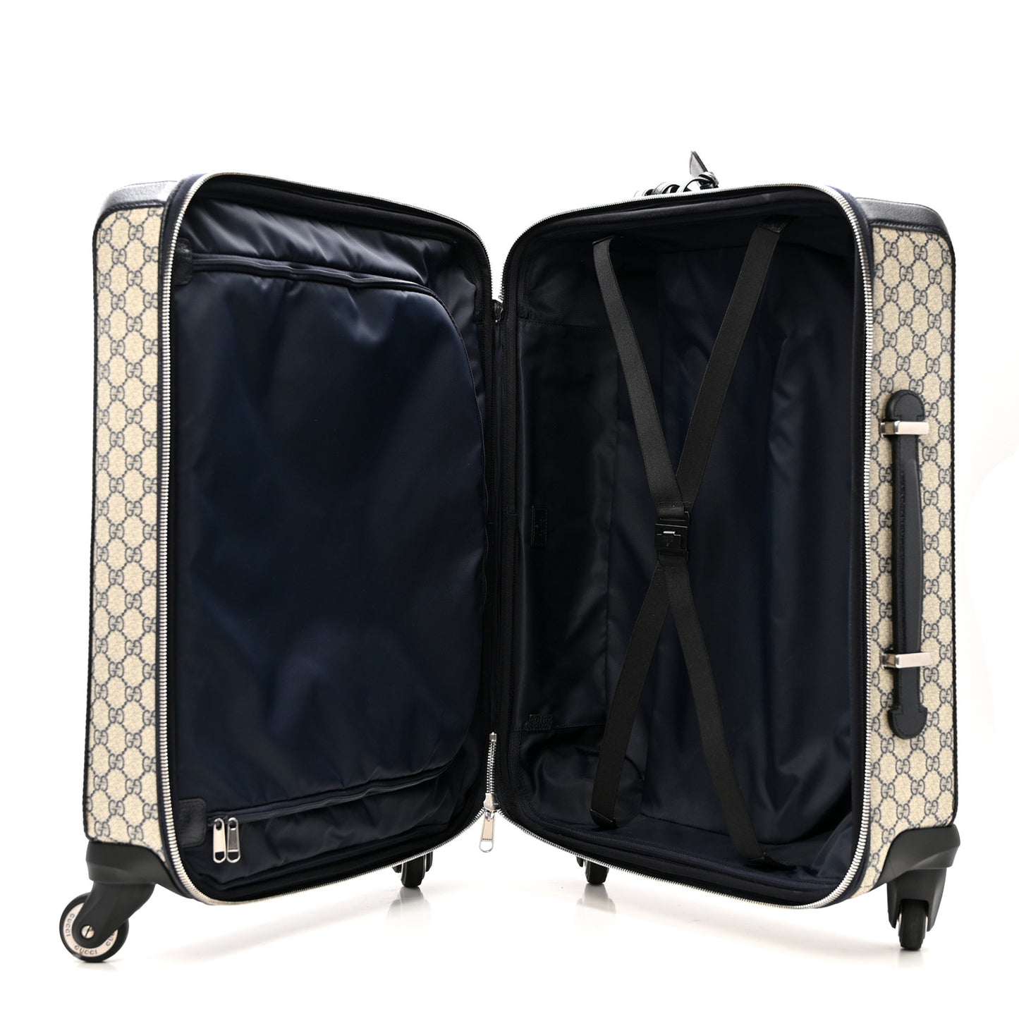 GG Supreme Monogram Textured Dollar Calfskin Web Savoy Cabin Plus Trolley Beige Blue