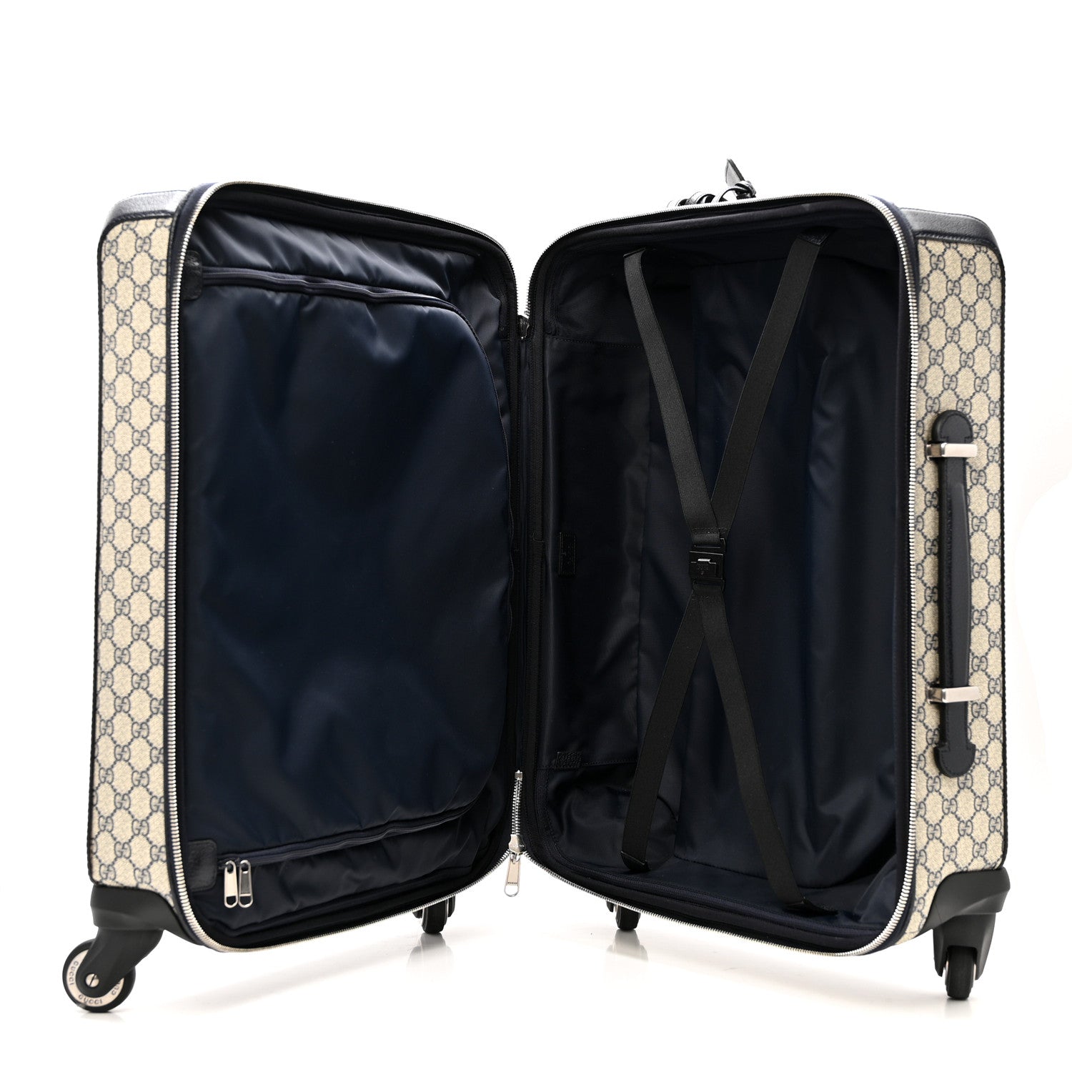 Gucci GG Supreme Monogram Textured Dollar Calfskin Web Savoy Cabin Plus Trolley Beige Blue 4 of 14