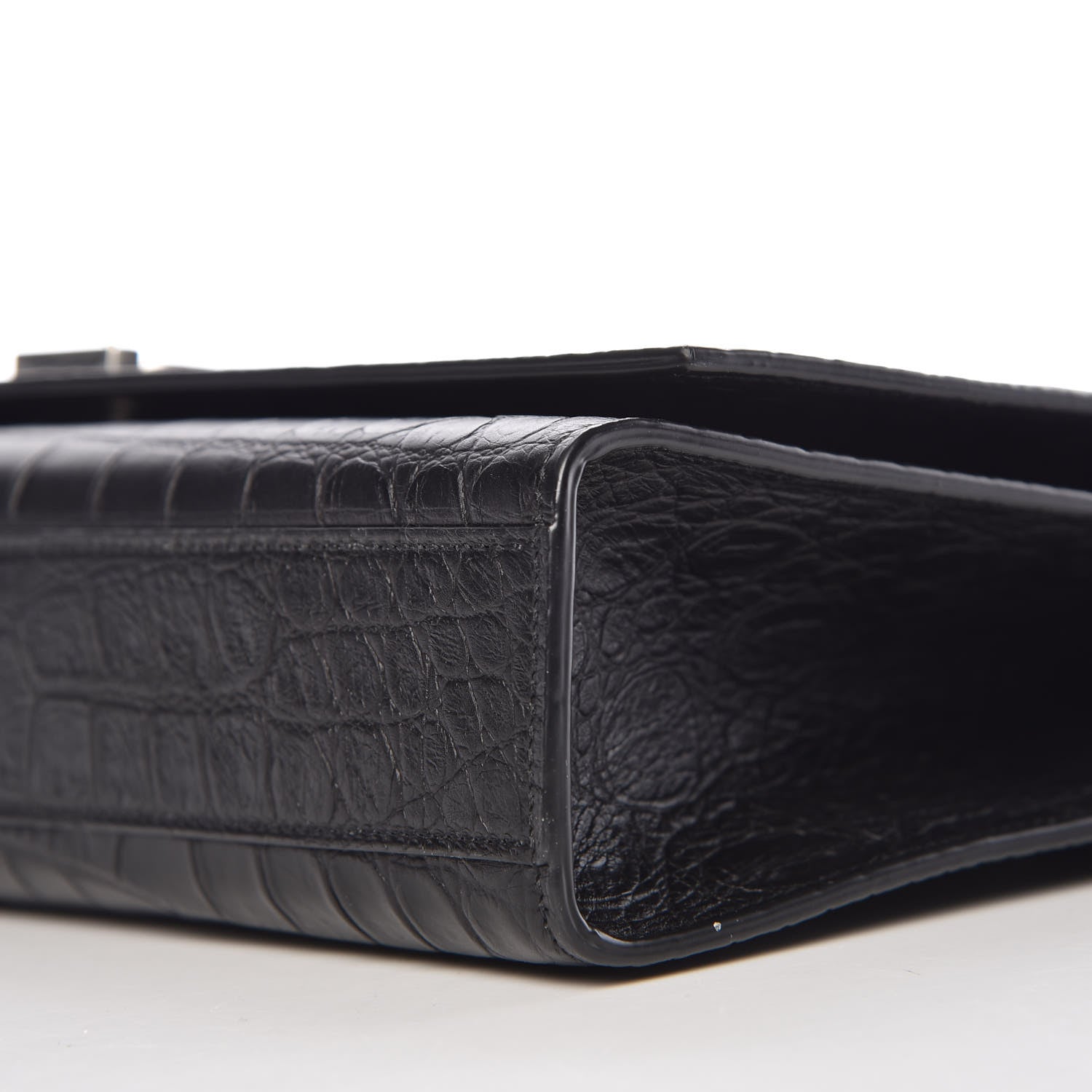 Saint Laurent Calfskin Crocodile Embossed Large Classic Monogram Kate Satchel Black 6 of 9