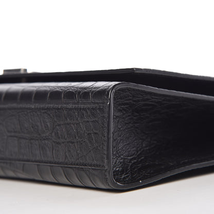 Saint Laurent Calfskin Crocodile Embossed Large Classic Monogram Kate Satchel Black 6 of 9