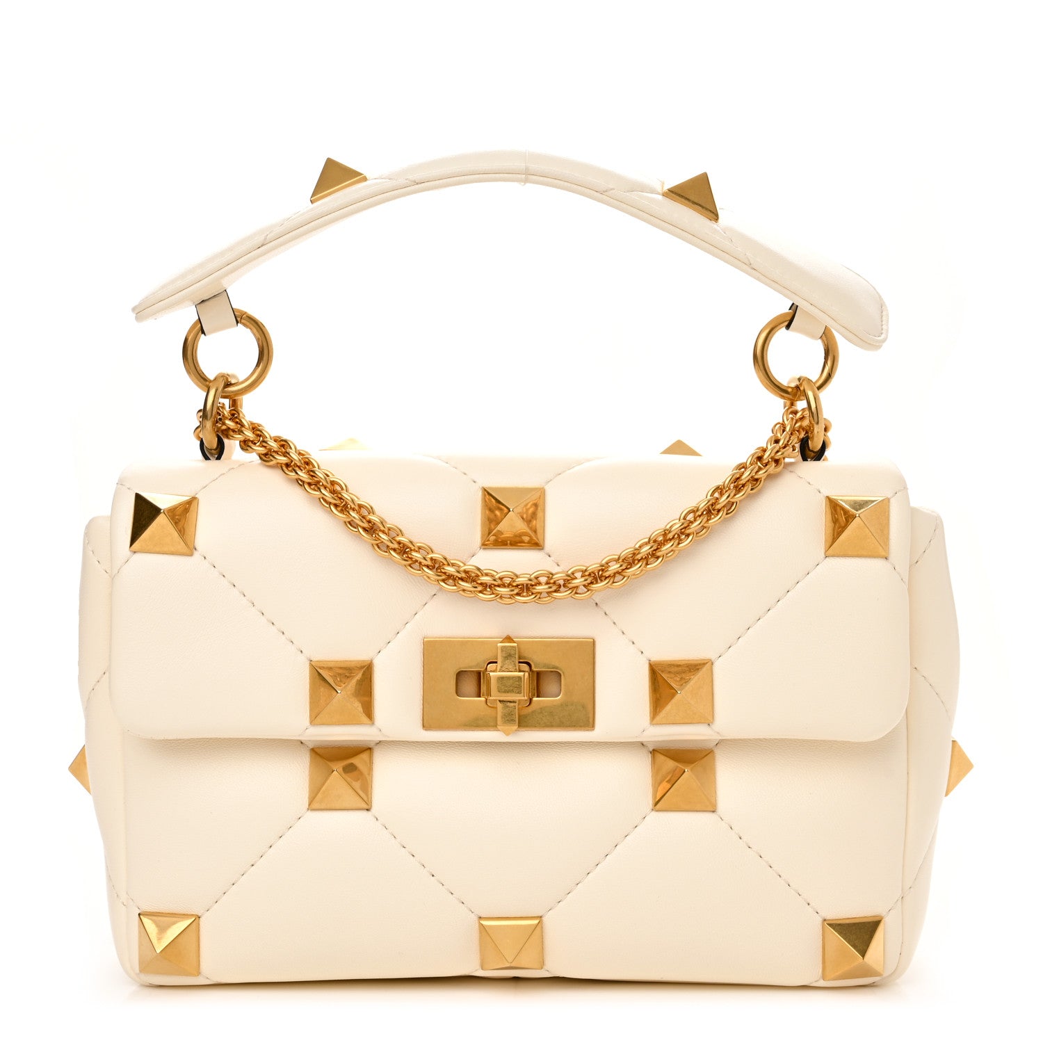 Valentino Garavani Nappa Medium Roman Stud Shoulder Bag Ivory 1 of 10
