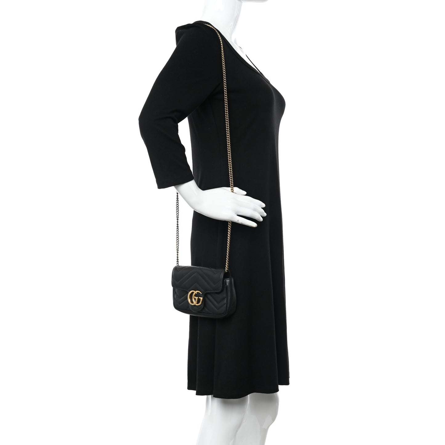 Calfskin Matelasse Super Mini GG Marmont Shoulder Bag Black