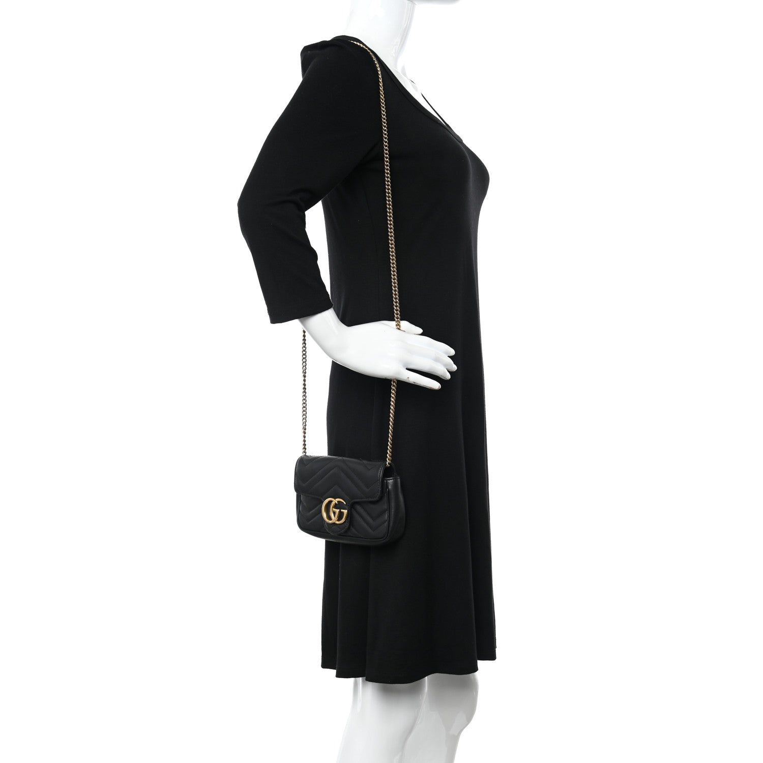 Gucci Calfskin Matelasse Super Mini GG Marmont Shoulder Bag Black 2 of 13