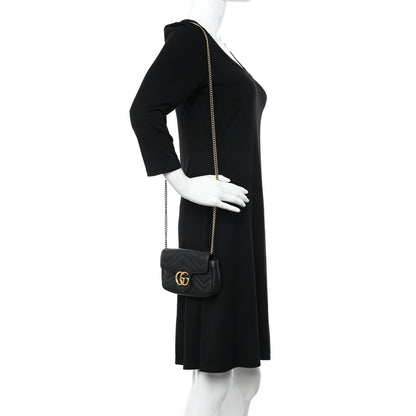 Gucci Calfskin Matelasse Super Mini GG Marmont Shoulder Bag Black 2 of 13
