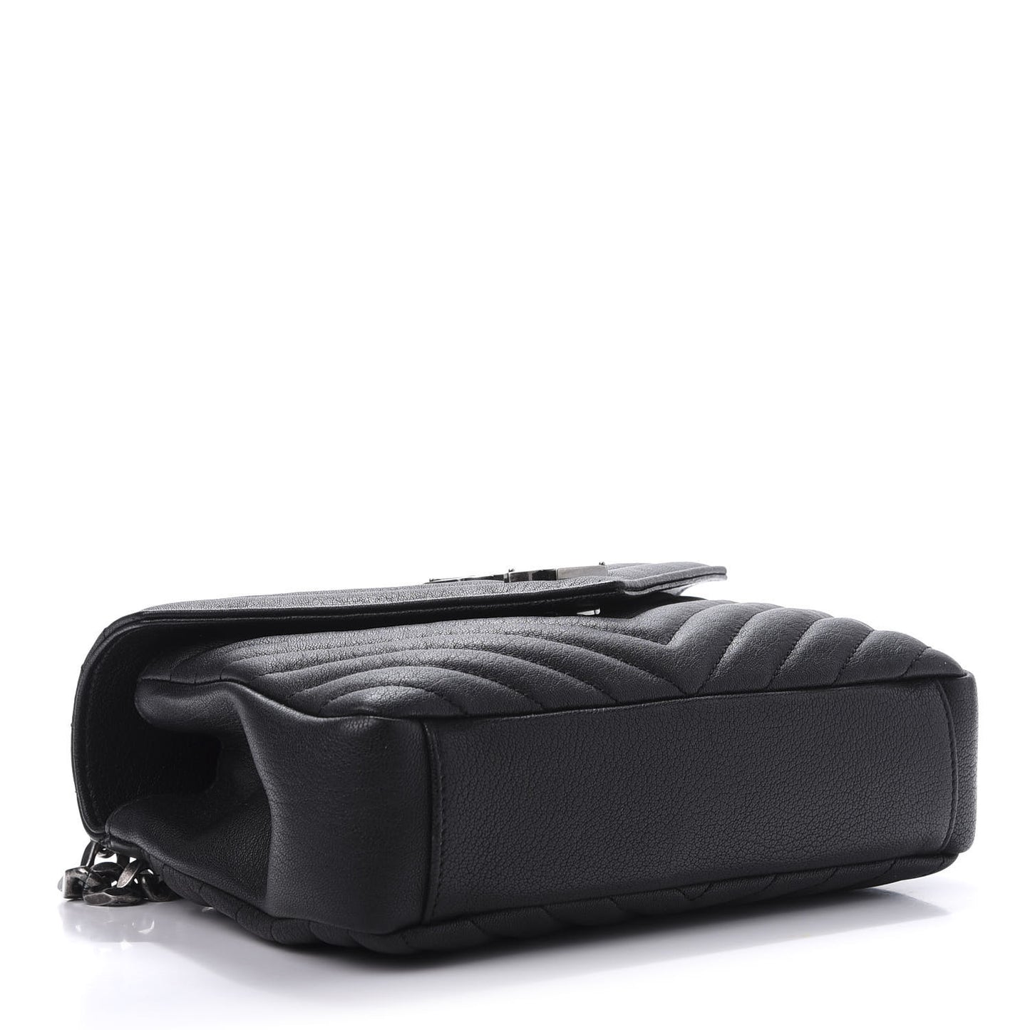 Sheepskin Matelasse Chevron Monogram Medium College Bag Black