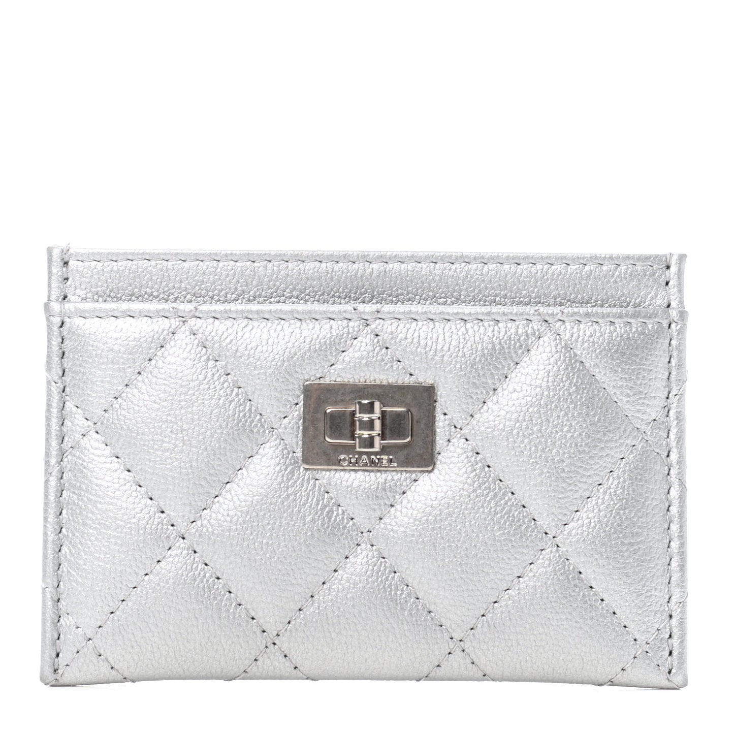 Metallic Calfskin Quilted Reissue Card Holder Silver