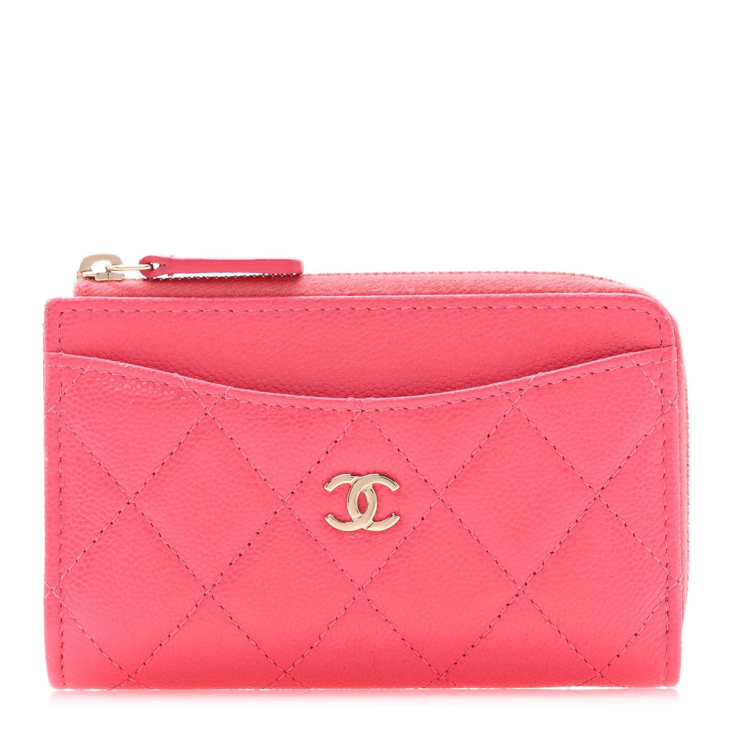 Caviar Quilted CC Zip Around Card Holder Pink
