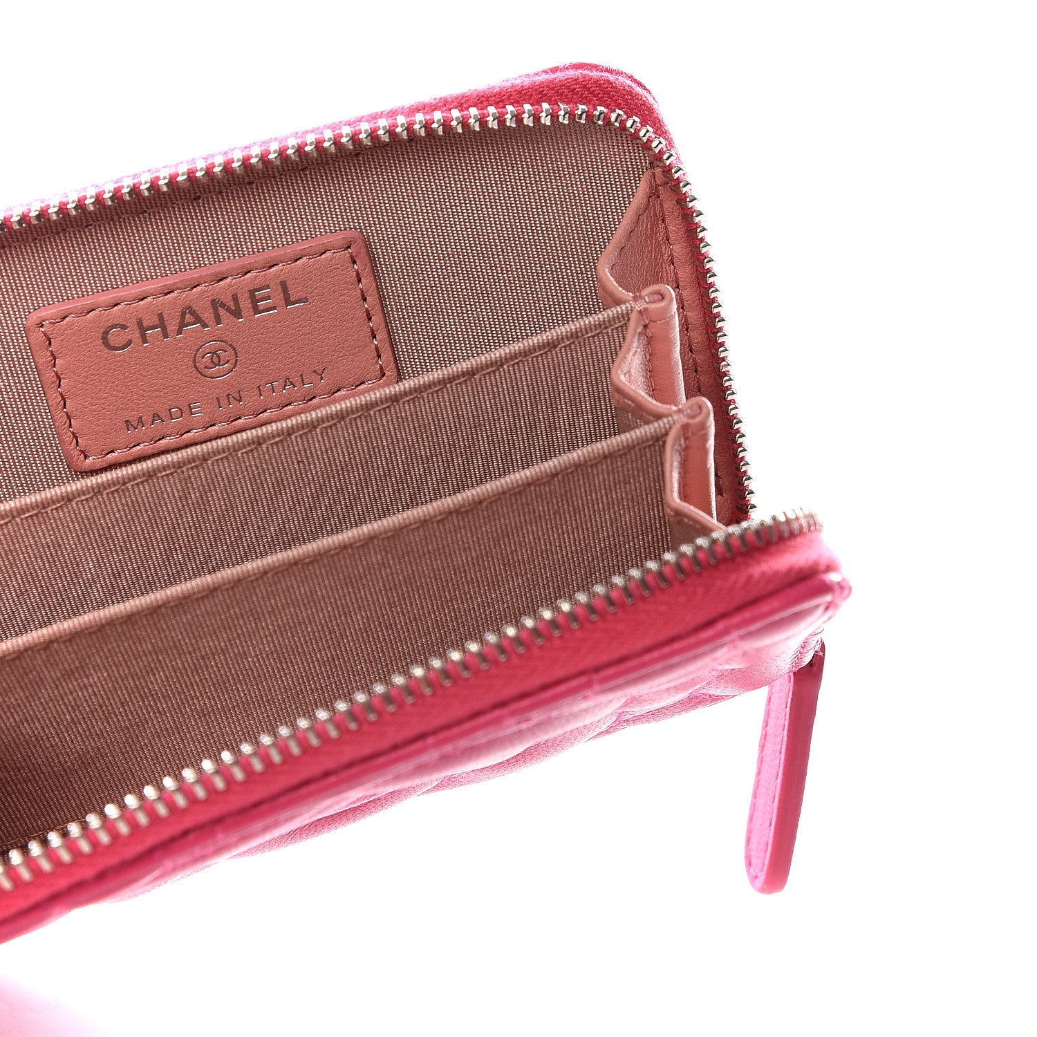 Chanel Lambskin Camellia Embossed Zip Coin Purse Fuchsia 4 of 9
