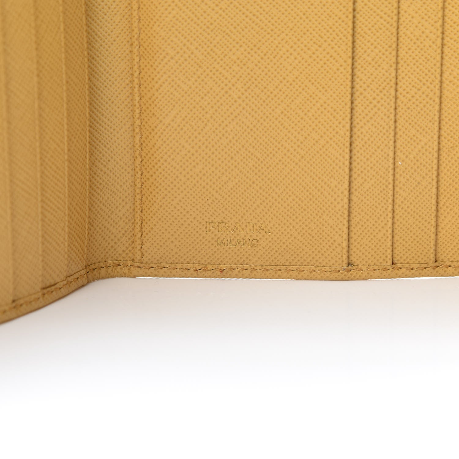 Prada Saffiano Metal Tri-Fold Wallet Ginestra 6 of 10
