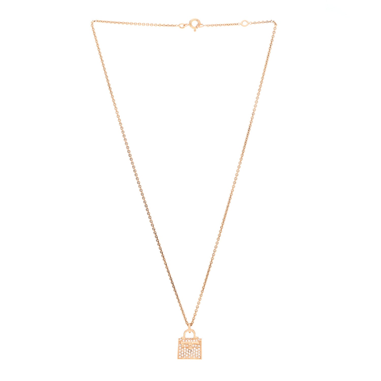 Hermes 18K Rose Gold Diamond Kelly Amulette Pendant Necklace 3 of 6
