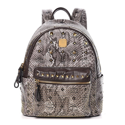 MCM Visetos Snakeskin Printed Studded Small Stark Backpack Light Grey 1 of 15