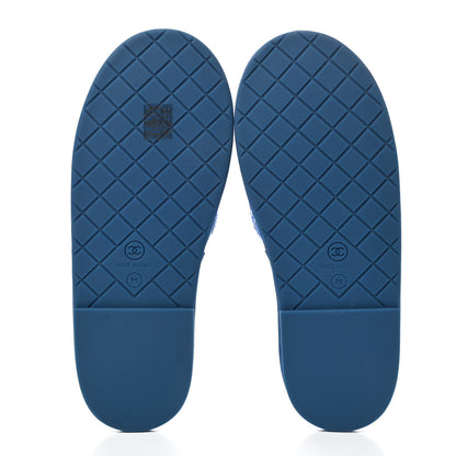 Chanel Tweed Flat Slipper Sandals M Blue 5 of 8