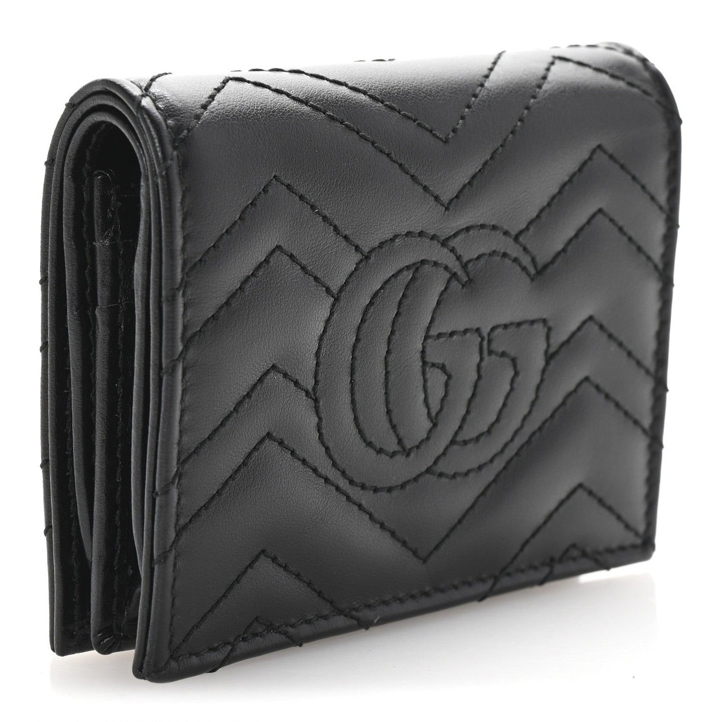 Calfskin Matelasse GG Marmont Card Case Wallet Black