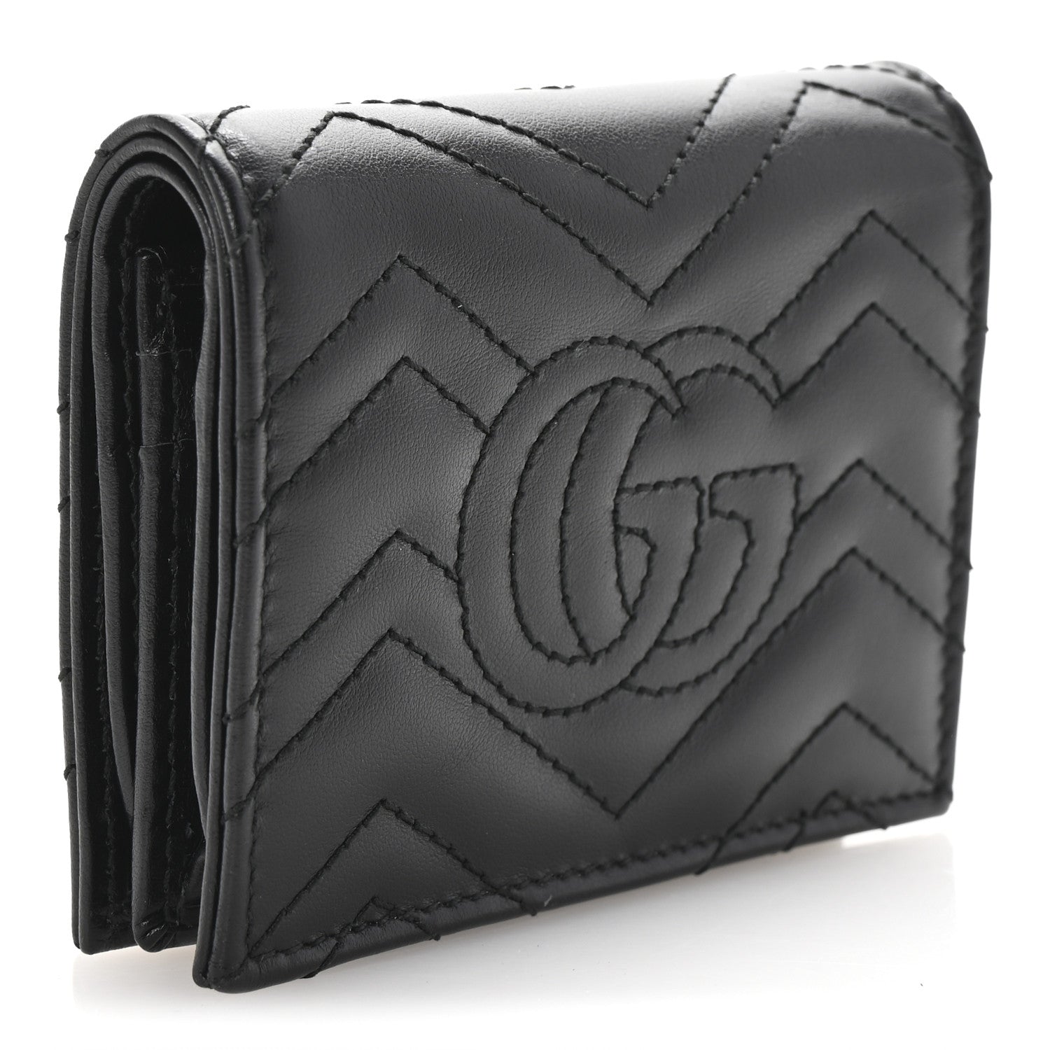 Gucci Calfskin Matelasse GG Marmont Card Case Wallet Black 3 of 8