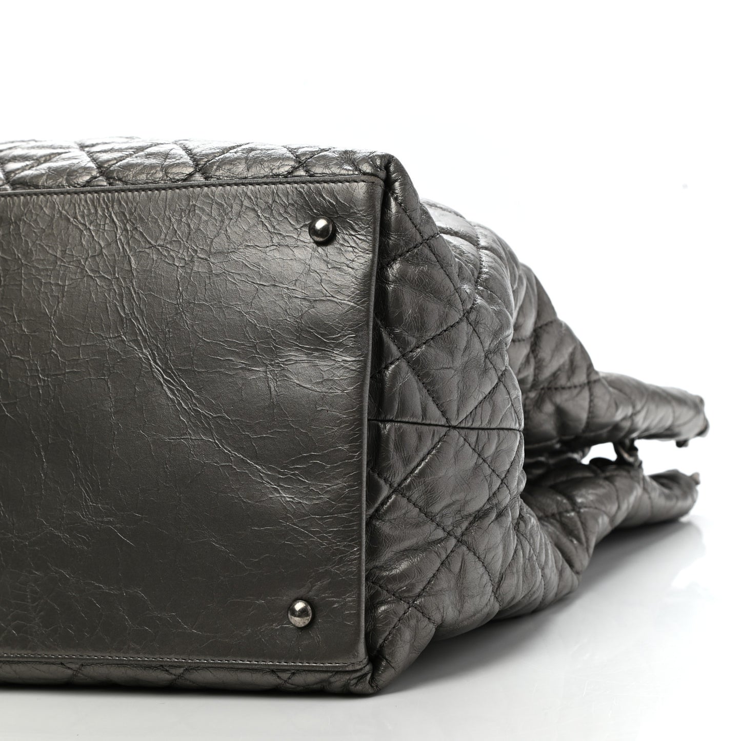 Metallic Aged Calfskin Quilted Large Chain Me Tote Silver
