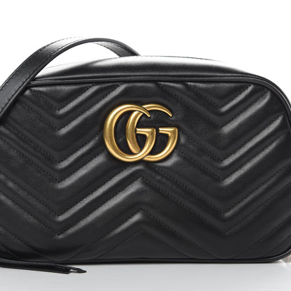 Gucci Calfskin Matelasse Small GG Marmont Chain Shoulder Bag Black 8 of 11
