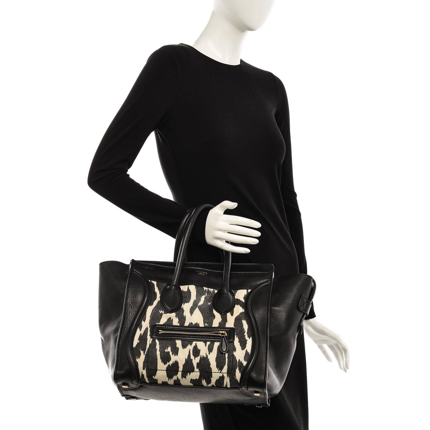Canvas Smooth Calfskin Leopard Print Mini Luggage Black