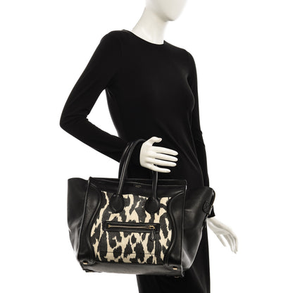 Celine Canvas Smooth Calfskin Leopard Print Mini Luggage Black 2 of 8