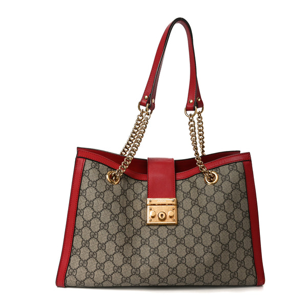 Gucci GG Supreme Monogram Medium Padlock Tote Hibiscus Red 1869999