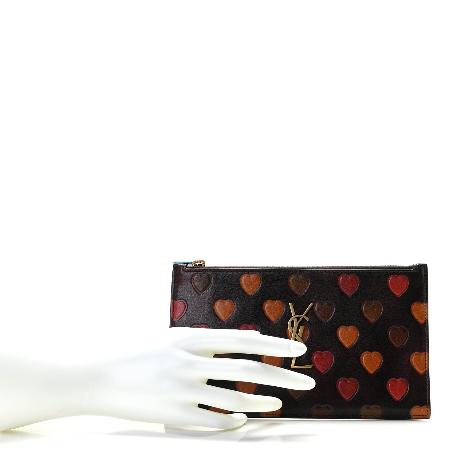Saint Laurent Lambskin Heart Embossed Monogram Bill Pouch Vintage Cognac 8 of 10