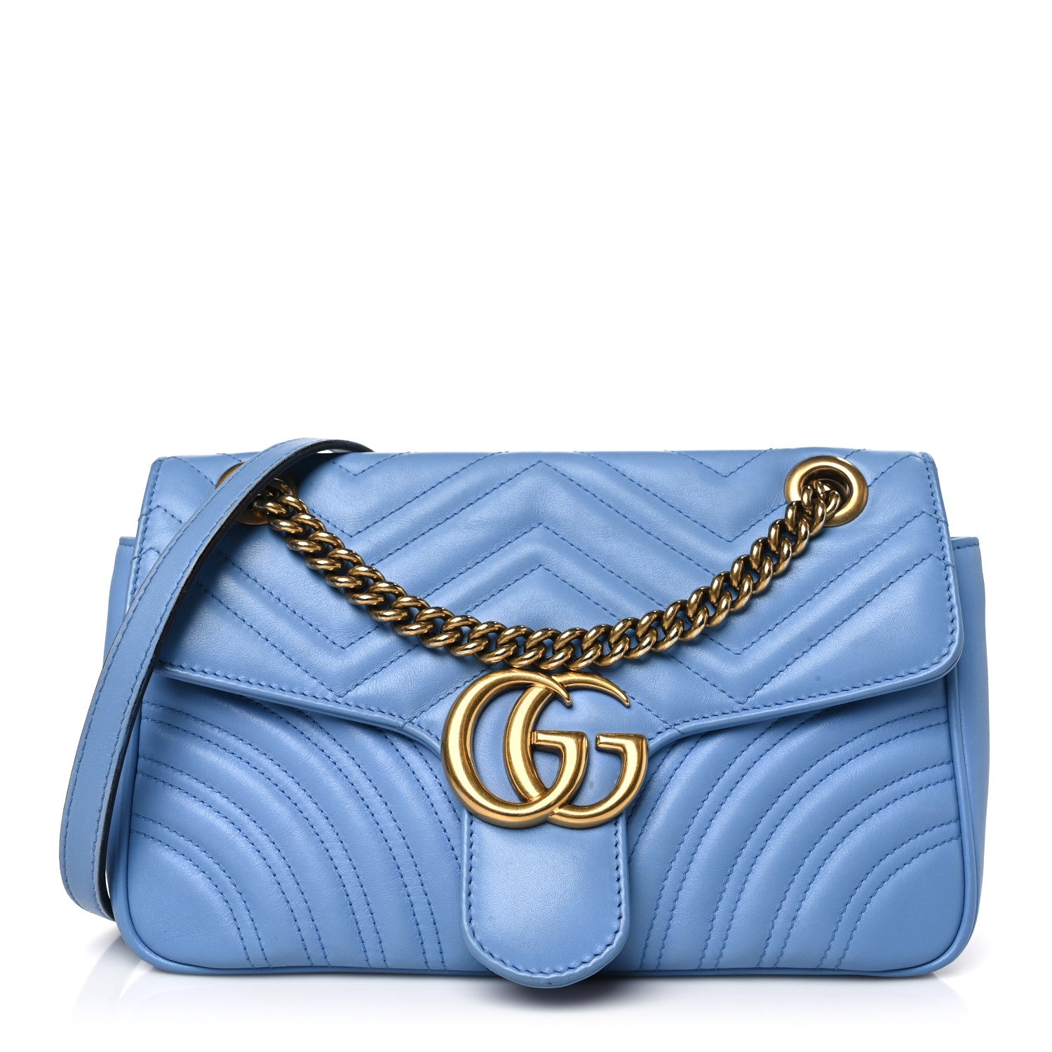 Gucci Calfskin Matelasse Small GG Marmont Shoulder Bag Clear Sky Blue 1 of 9
