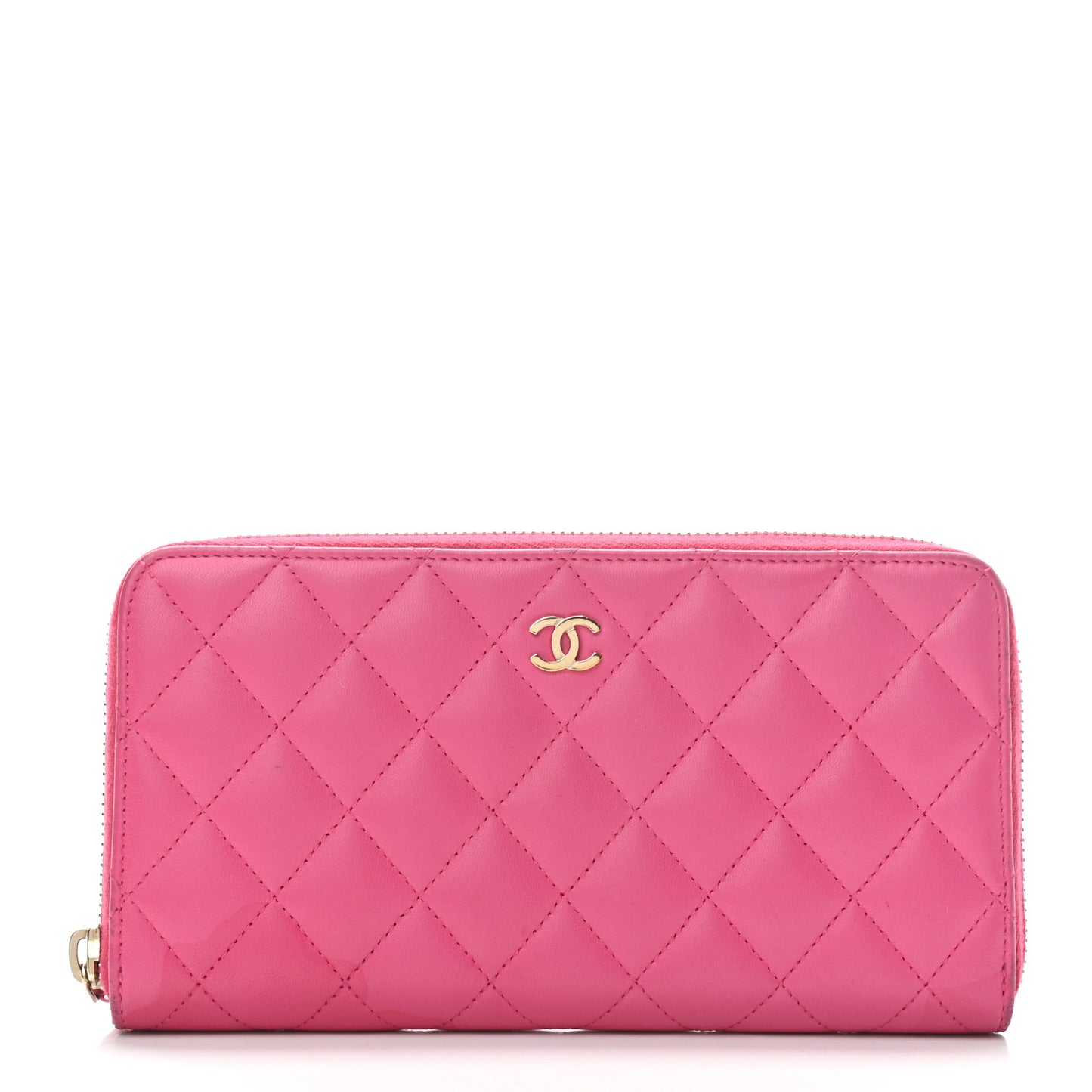 Lambskin Quilted Large Gusset Zip Around Wallet Pink