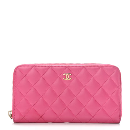 Chanel Lambskin Quilted Large Gusset Zip Around Wallet Pink 1 of 10