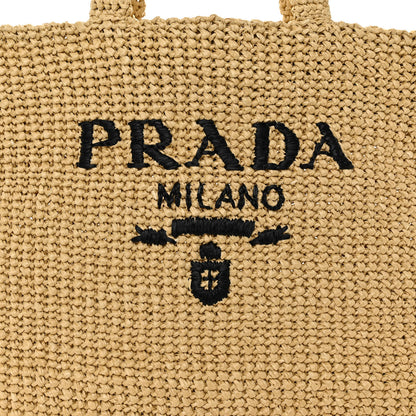 Prada Yarn Raffia Effect Crochet Embroidered Logo Tote Naturale 7 of 9