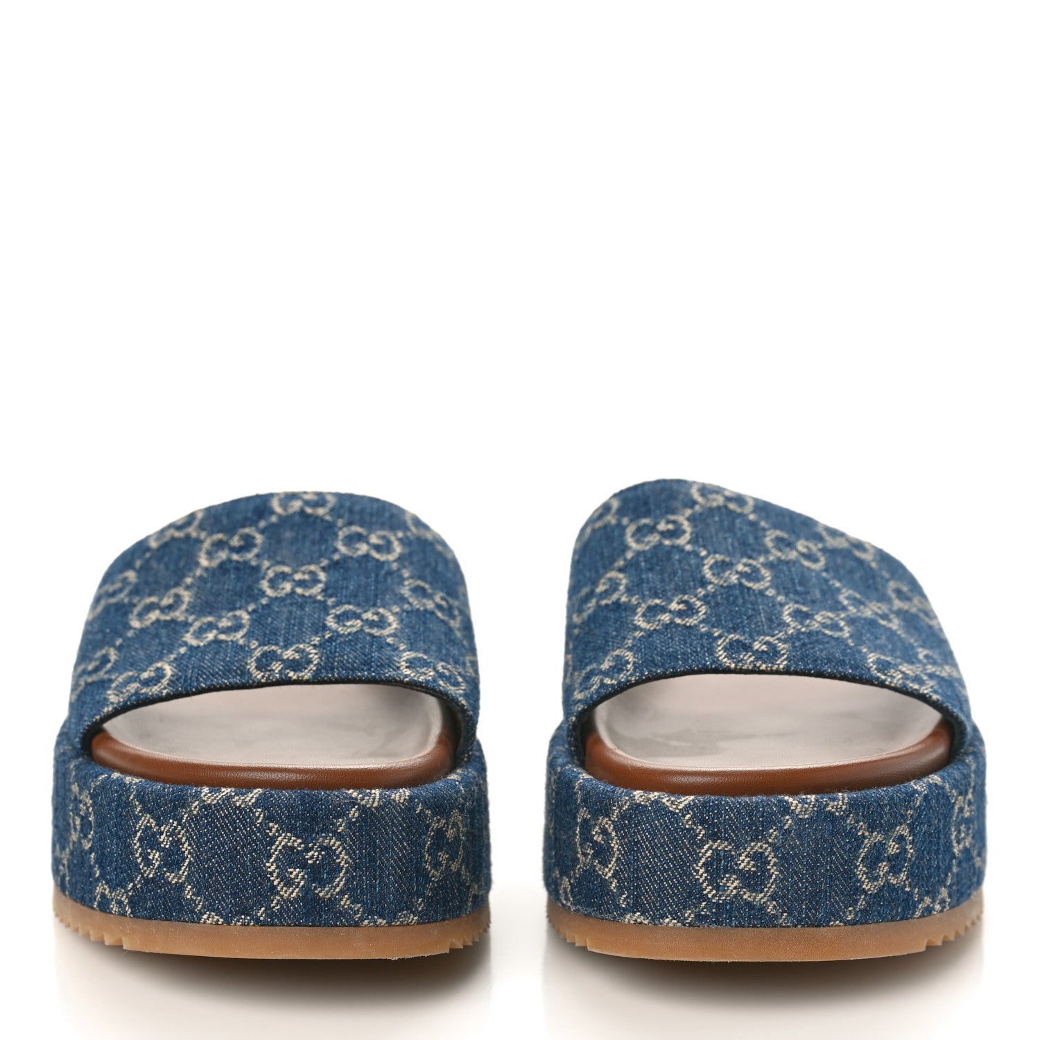 Gucci New Denim GG Monogram Angelina Platform 55mm Slide Sandals 39 Blue Tea 2 of 10