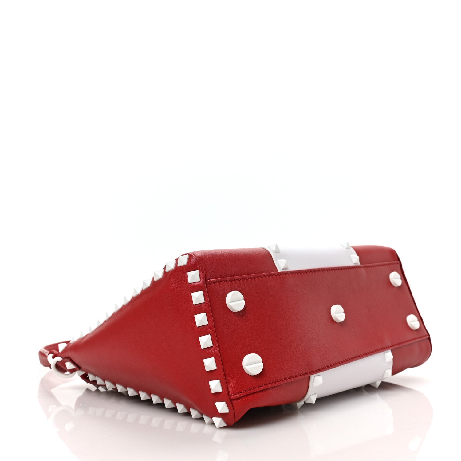 Valentino Garavani Vitello Colorblock Free Rockstud Top Handle Shoulder Bag Rosso Valentino White 4 of 8