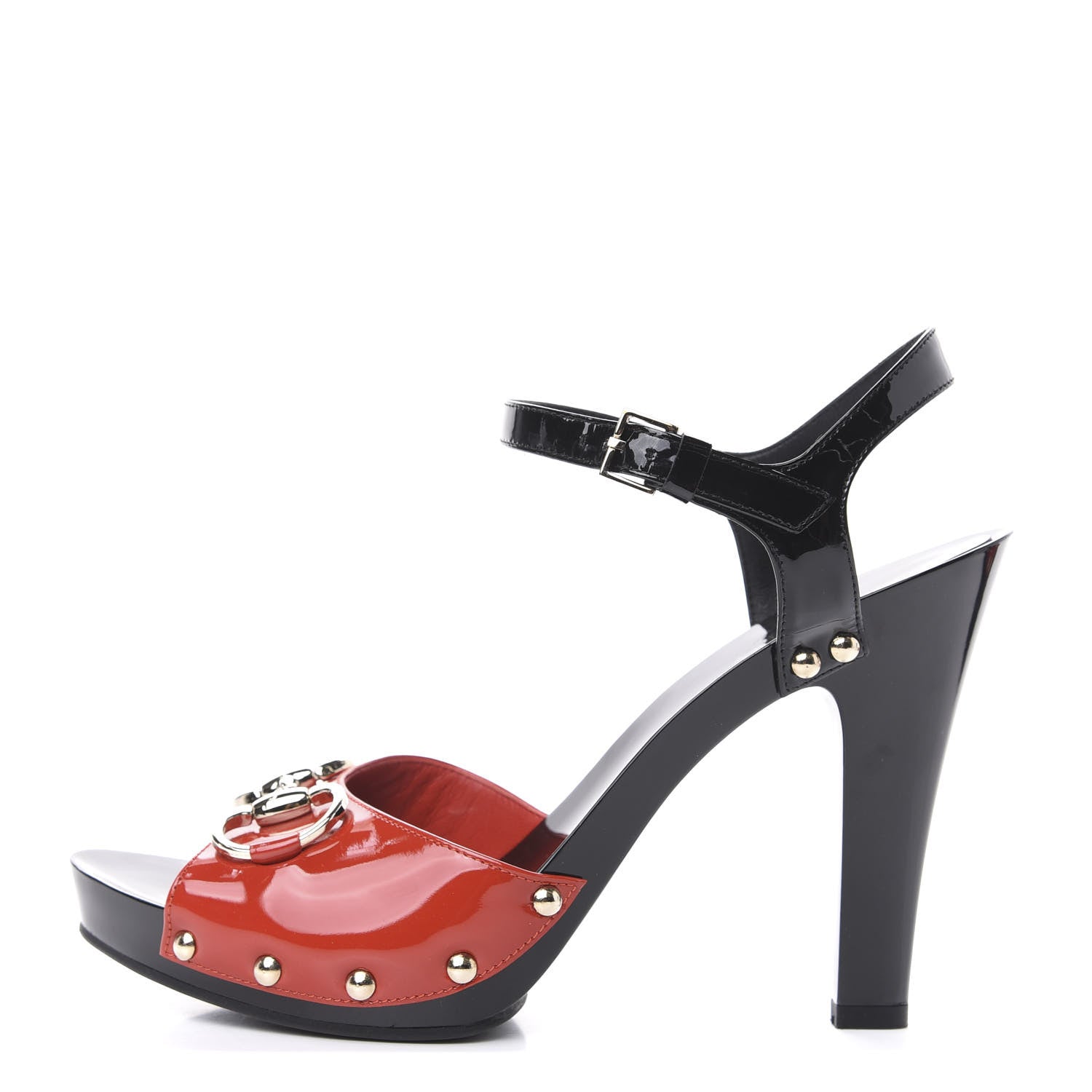 Gucci Patent Horsebit Peep Toe Heels 36.5 Black Red 1 of 10