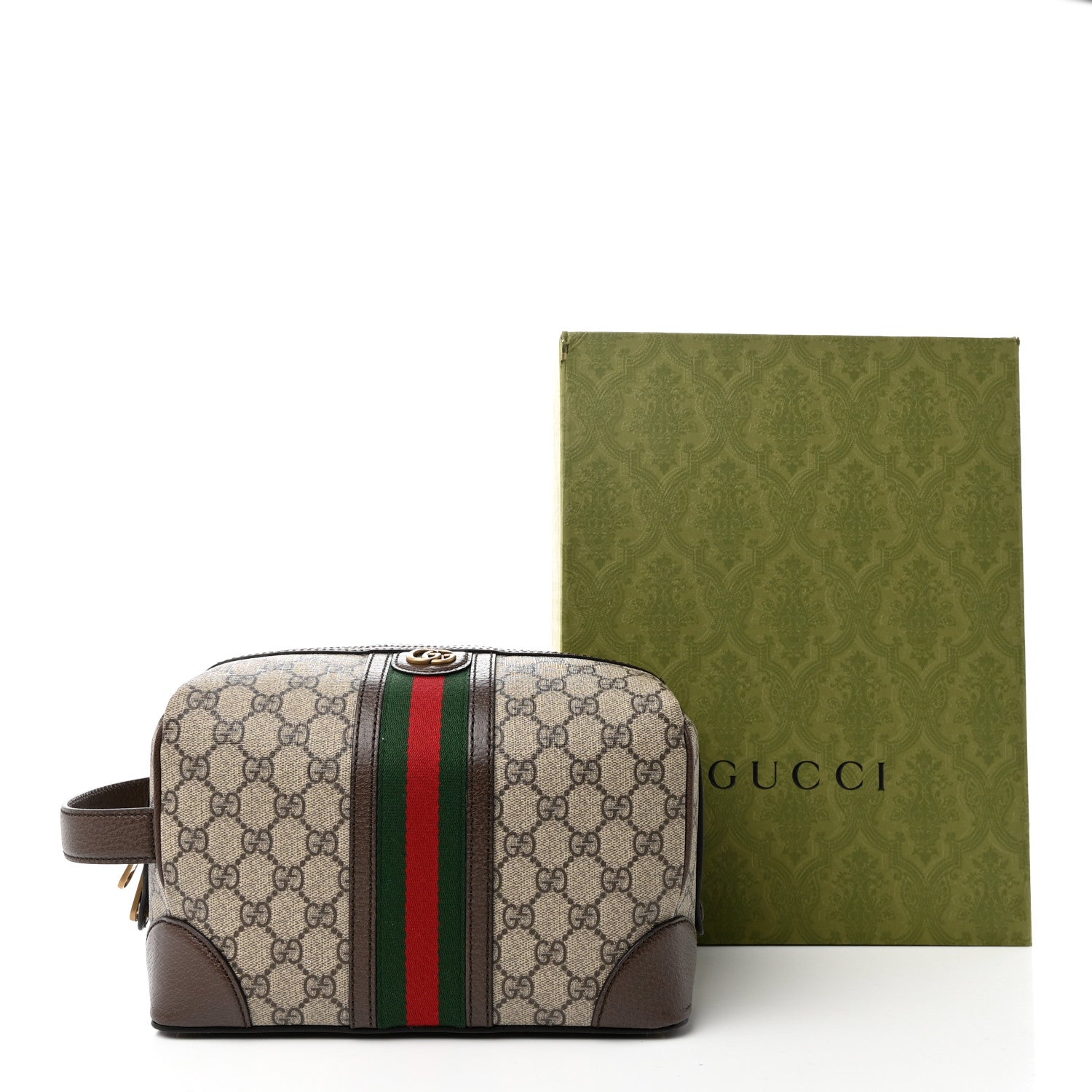 Gucci GG Supreme Monogram Textured Dollar Calfskin Web Small Savoy Toiletry Case Beige Ebony 17 of 17