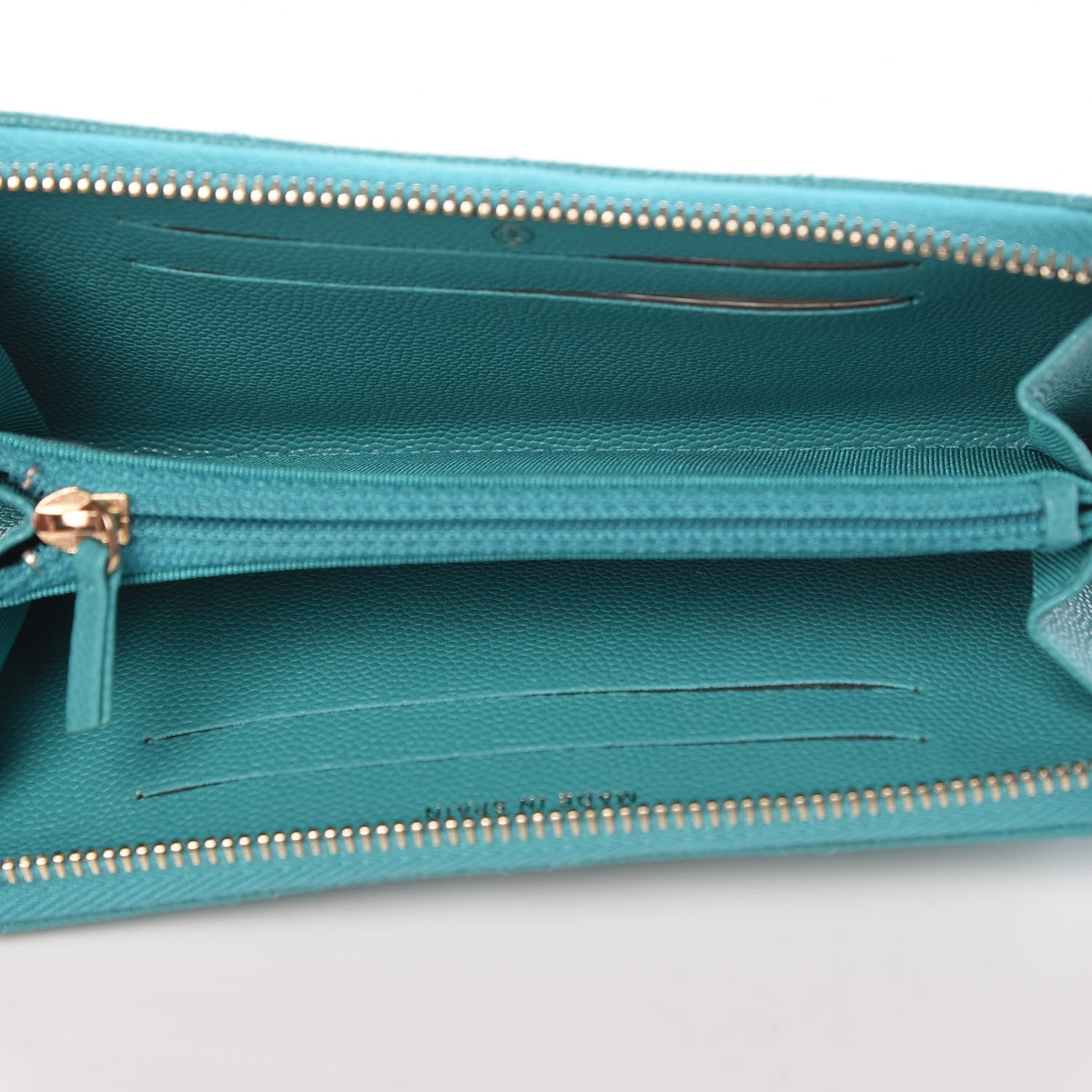 Chanel Caviar Quilted Small Zip Around Wallet Turquoise 5 of 8