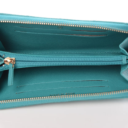 Chanel Caviar Quilted Small Zip Around Wallet Turquoise 5 of 8