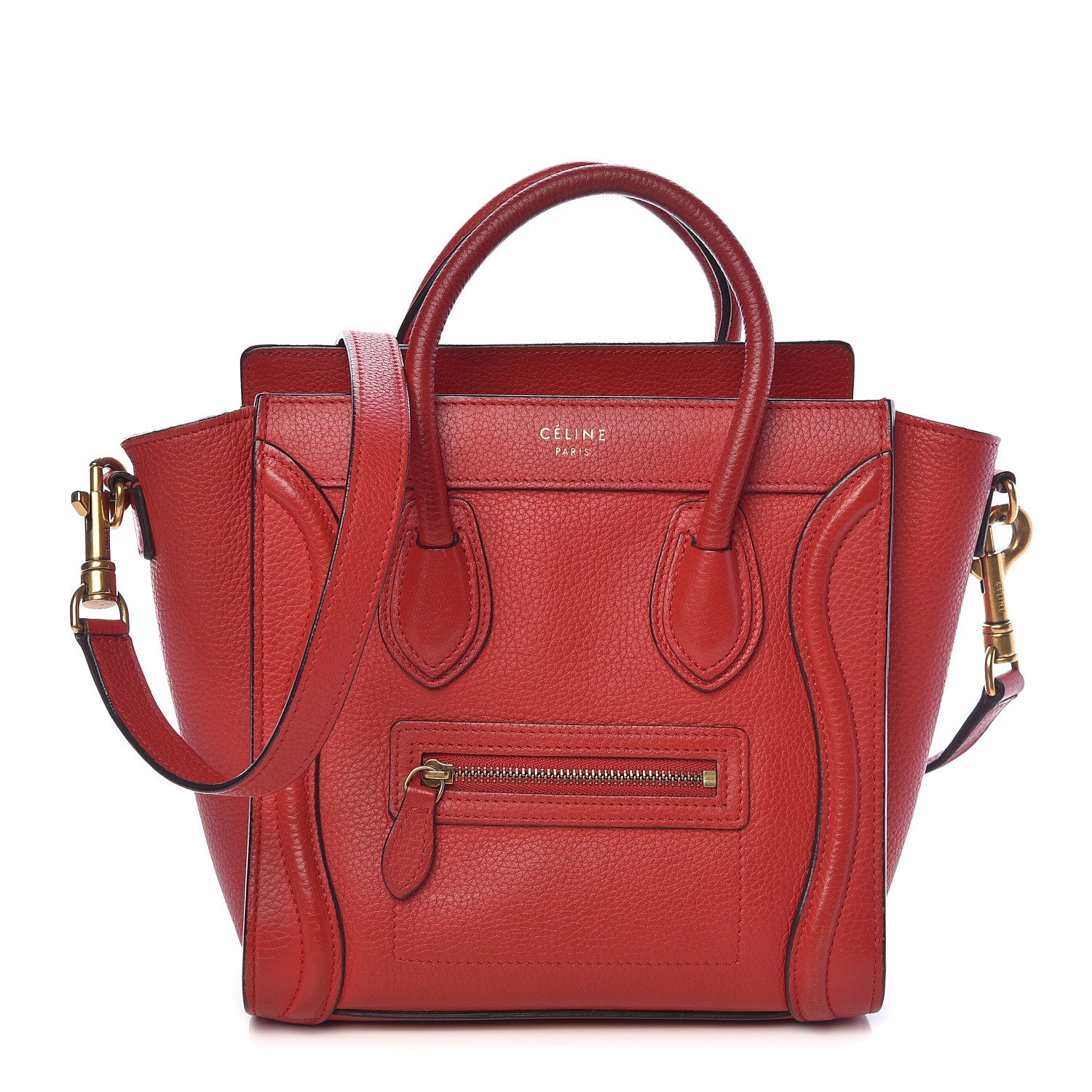 Celine Drummed Calfskin Nano Luggage Red 1 of 11