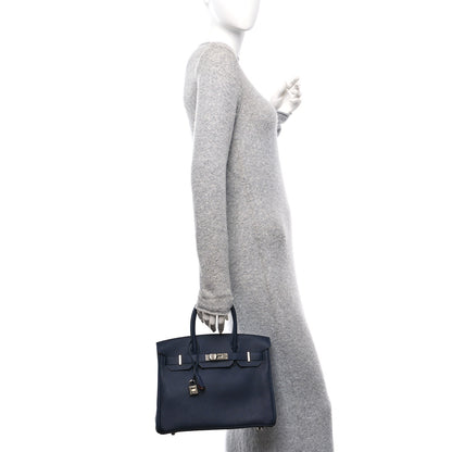 Hermes Togo Birkin Verso 30 Bleu Nuit Orange Poppy 2 of 12