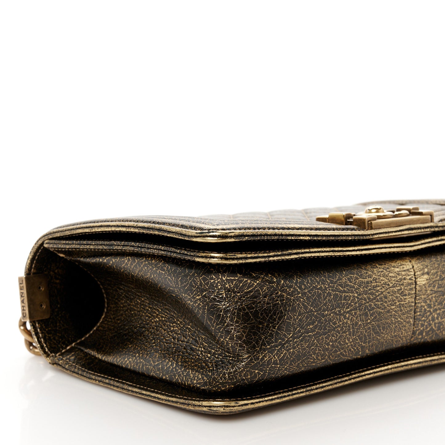 Cracked Metallic Calfskin Quilted Medium Boy Flap Gold