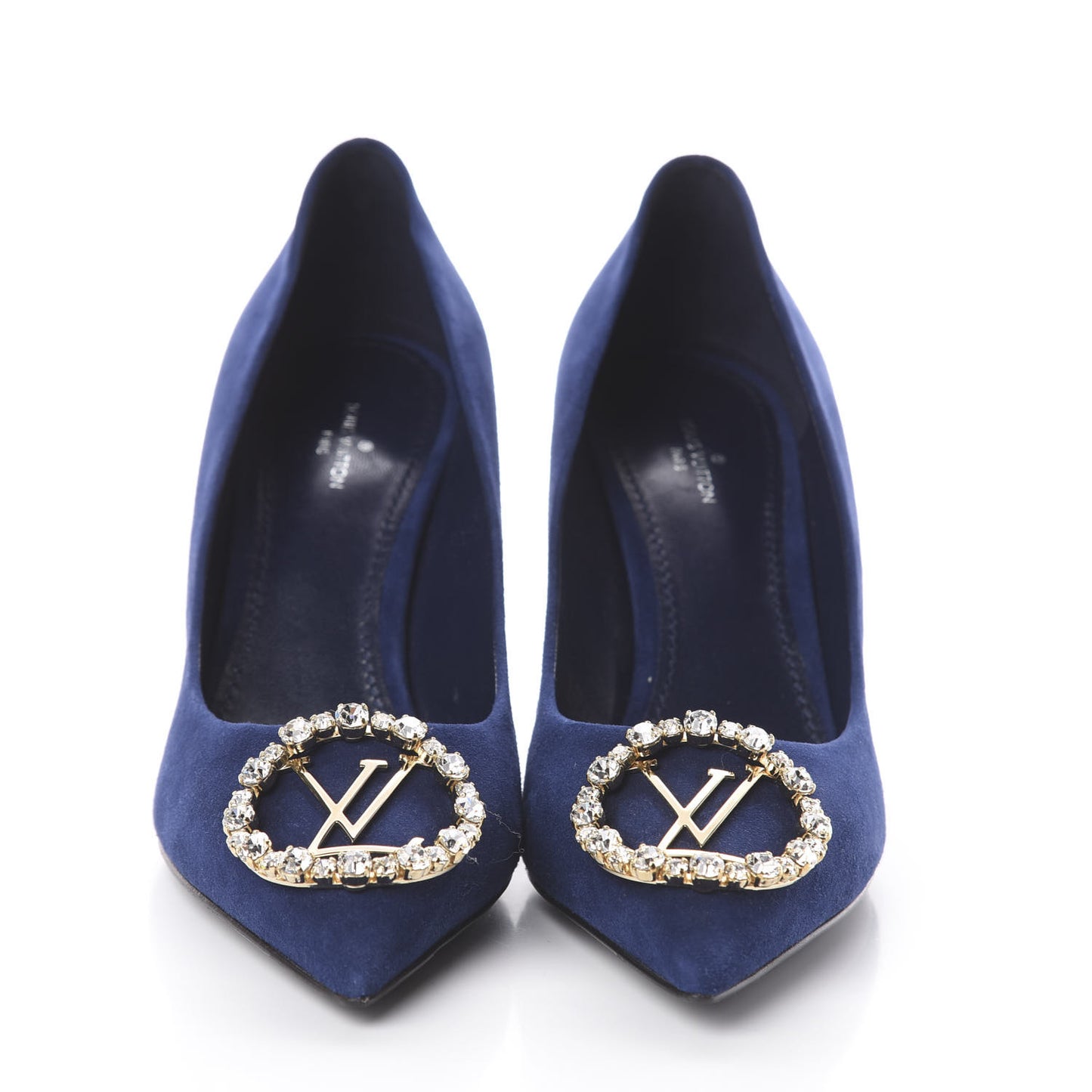 Suede Baby Goat Swarovski Crystal Madeleine Pumps 39 Marine
