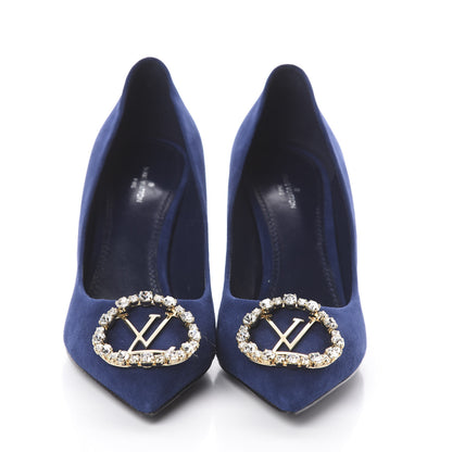 Louis Vuitton Suede Baby Goat Swarovski Crystal Madeleine Pumps 39 Marine 3 of 7