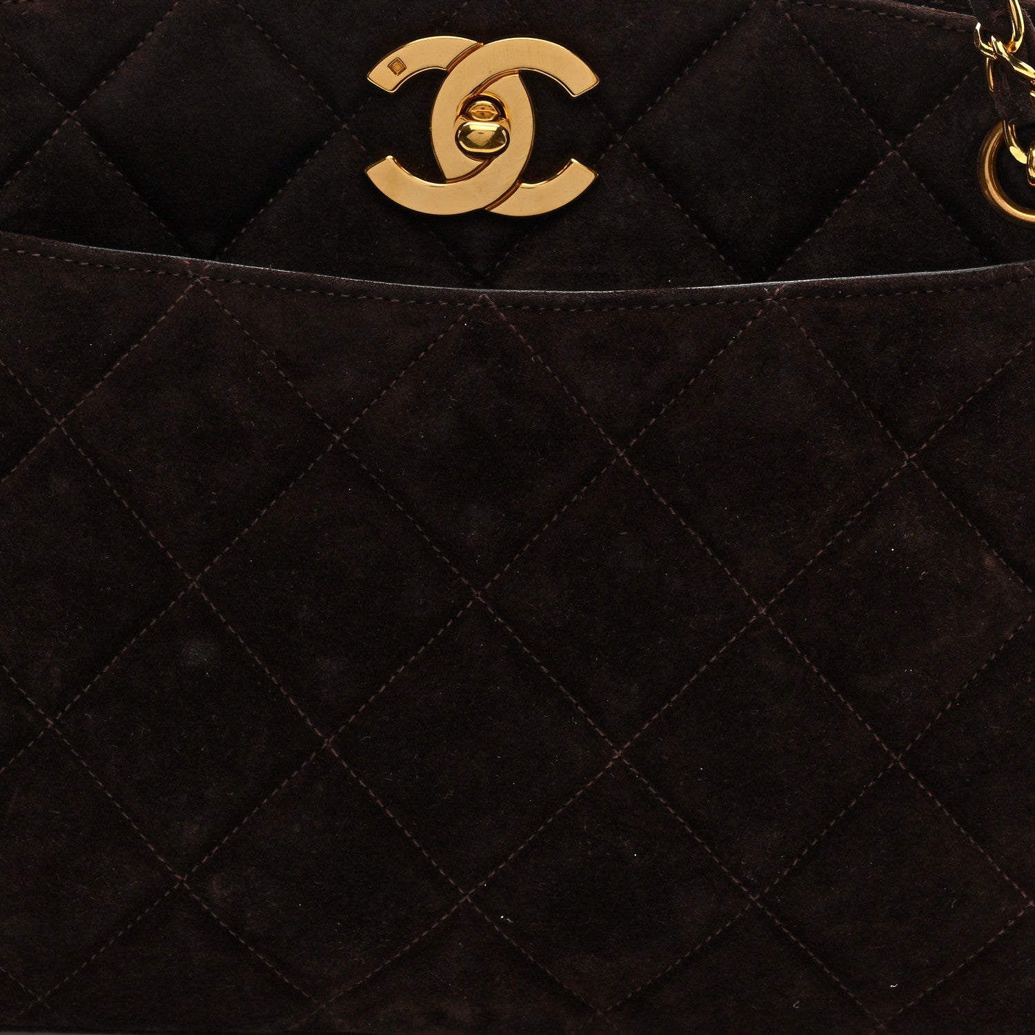 Chanel Suede Quilted Small CC Shopping Tote Brown 8 of 10