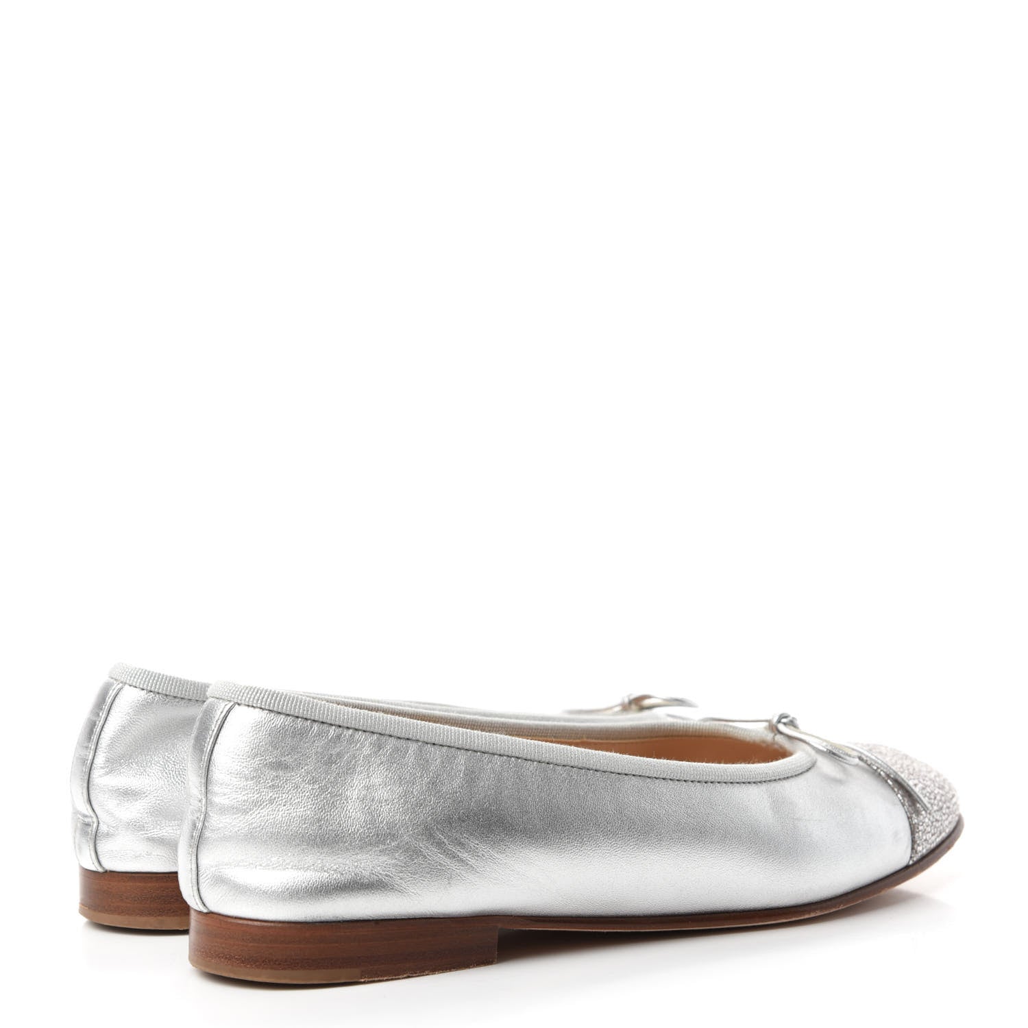 Chanel Metallic Lambskin CC Cap Toe Ballerina Flats 36.5 Silver 4 of 12