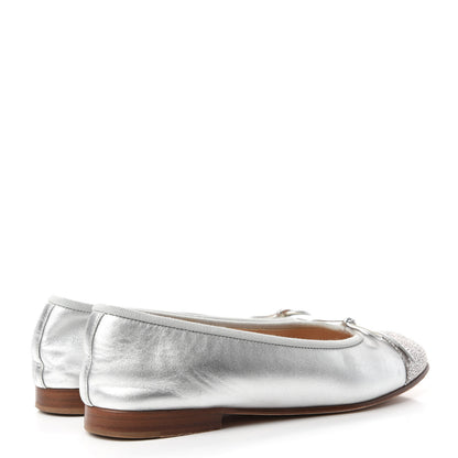 Chanel Metallic Lambskin CC Cap Toe Ballerina Flats 36.5 Silver 4 of 12