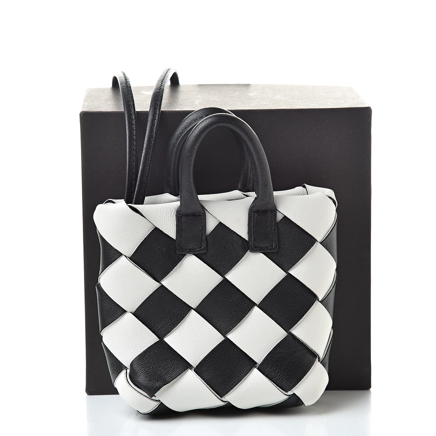 Nappa Intrecciato Maxi Cabat Bag Charm Black White