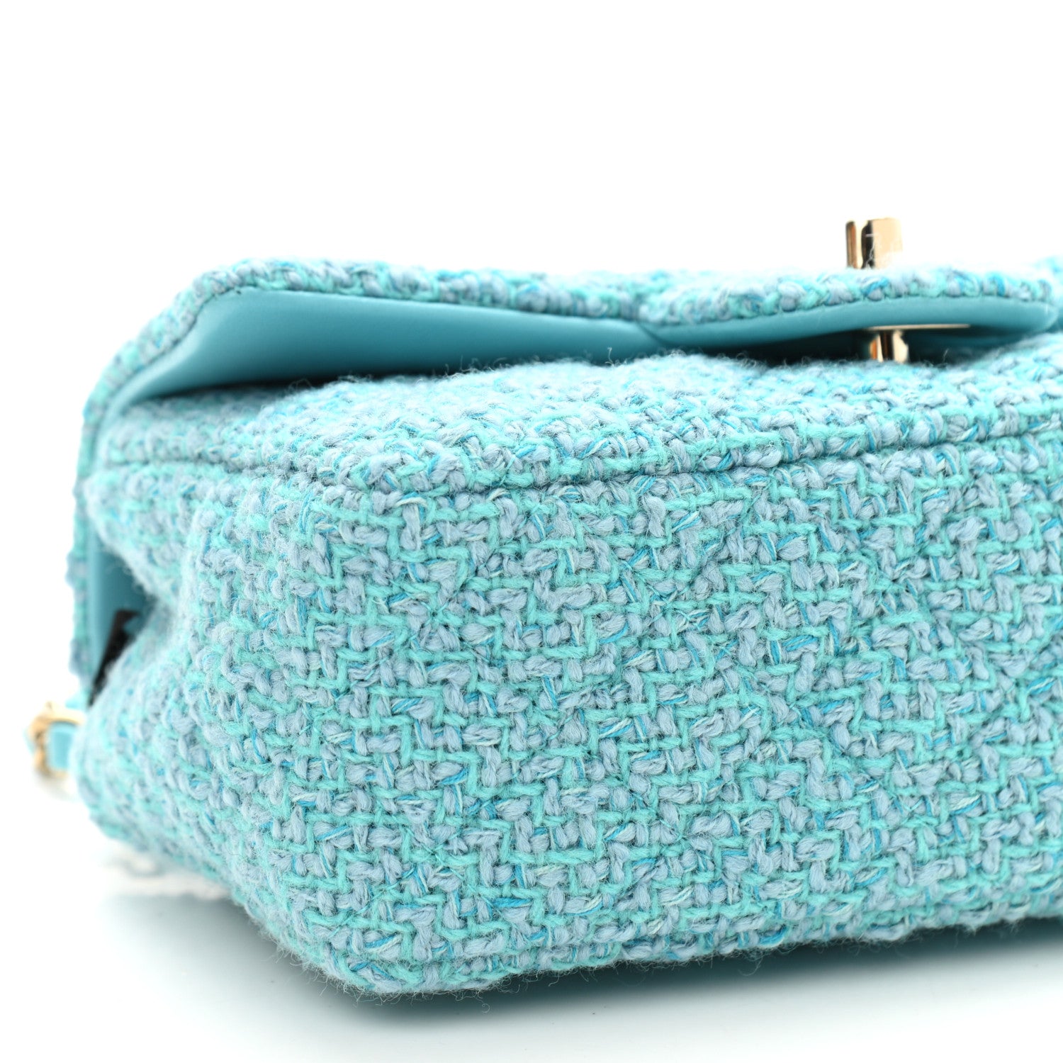 Chanel Wool Tweed Quilted Mini Rectangular Flap Turquoise Light Blue 10 of 12
