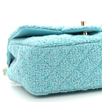 Chanel Wool Tweed Quilted Mini Rectangular Flap Turquoise Light Blue 10 of 12